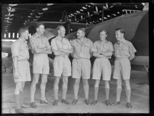 Group of unidentified jet pilots, at RNZAF Station, Hobsonville, Auckland