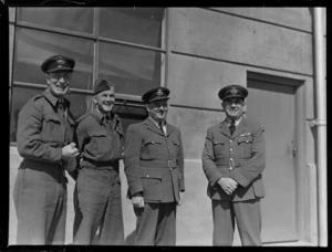 Airmen Torry, Fitzgerald and Grant, with an unidentified member of the Air Force, at RNZAF Station, Whenuapai, Auckland