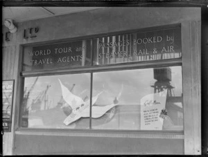 Window display of Travel Agents Henderson and McFarlane, [Auckland?]