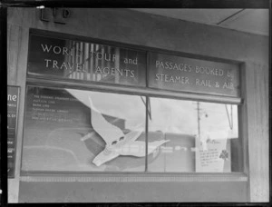 Window display of Travel Agents Henderson and McFarlane, [Auckland?]