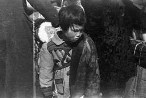 Korean child carrying a baby, Senzaki, Japan