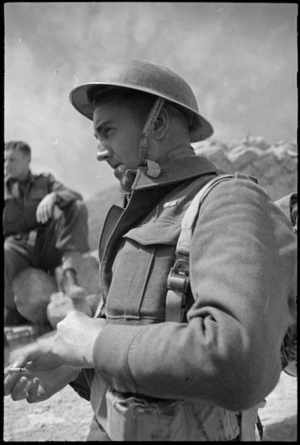 NZ soldier W H Mark on the Cassino battlefront, Italy, World War II - Photograph taken by George Kaye