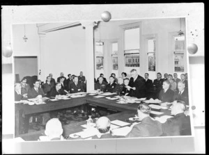 Unidentified men attending the South Pacific Air Conference, Wellington