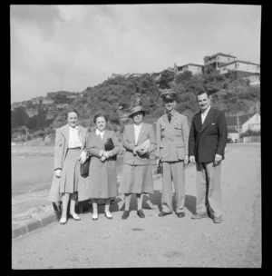 Captain G G Stead, BOAC, with family members during a meeting at Wellington