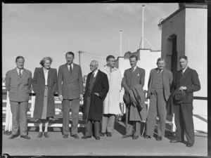 Lord Knollys with unidentified members of his party, Mechanics Bay, Auckland, including a woman