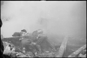 Soldiers use smoke screen on manoeuvres in the Cassino area, Italy - Photograph taken by George Kaye