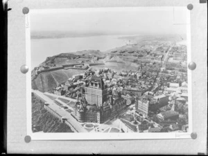 A copy photo of an aerial view of the Chateau Frontenac, Quebec