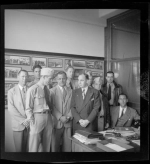 Group portrait of the Pan American Airways 3rd Survey Flight Personnel (unidentified), Whites Aviation Offices, Auckland