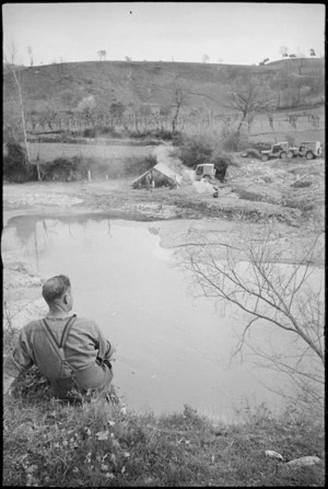 New Zealand camping area on the Volturno River, Italian Front, World War II - Photograph taken by George Kaye