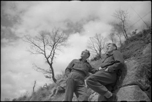 D Jordan and J Hughes look across countryside on Italian Front, World War II - Photograph taken by George Kaye