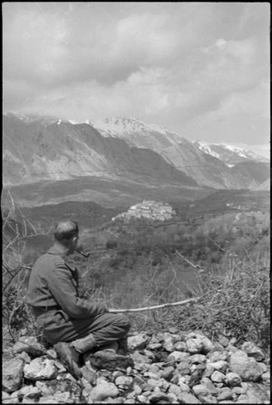 View looking towards the mountains past a village in the Volturno Valley, Italy, World War II - Photograph taken by George Kaye
