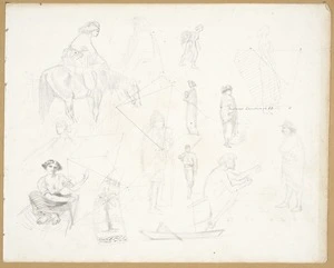 Walsh, Philip 1843-1914 :[Sketches of people and geometric drawings. 1880s]