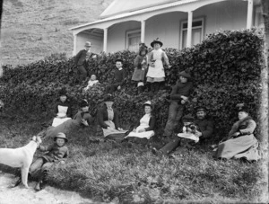 Group alongside the Pilot Station at Worser Bay, Wellington