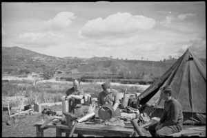 Everyday maintenance carried out at New Zealand camping area in the Volturno Valley, Italy, World War II - Photograph taken by George Kaye