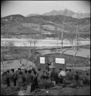 General view of class in progress at the New Zealand Malarial School in the Volturno Valley, Italy, World War II - Photograph taken by M D Elias