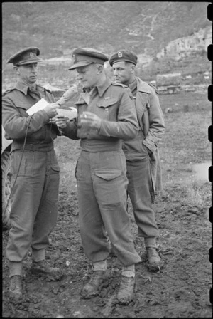 New Zealand soldier recording a message to be broadcast home, Cassino Front, Italy, World War II - Photograph taken by George Bull