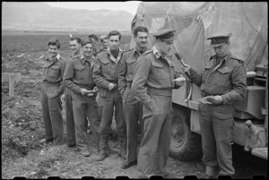 New Zealand personnel serving with the RAF recording messages to be broadcast home, Italy, World War II - Photograph taken by George Bull
