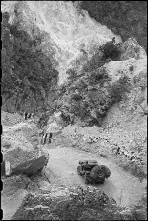 Jeep on portion of the Inferno Track, Cassino area, Italy, World War II - Photograph taken by George Bull