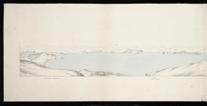 [Hector, Sir James] 1834-1907 :Bay of Islands from Flagstaff Hill. Kororareka or Russell. Paihia Mission Station. [Left-hand section. 1865]