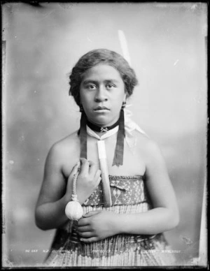 Unidentified Maori girl with a poi, Wanganui region - Photograph taken by Frank J Denton