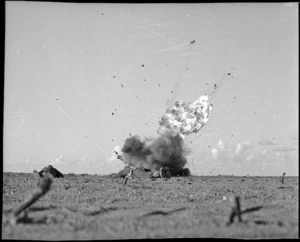 Italian plane exploding in the Western Desert, Western Desert, during World War 2