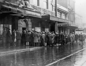 Waterside workers entering the Trades Hall in Vivian Street, Wellington