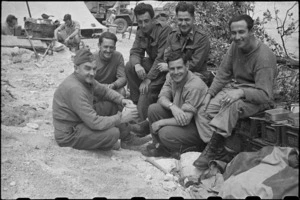 Group of Kiwis rest at Hove Supply Dump, Cassino area, Italy - Photograph taken by George Bull