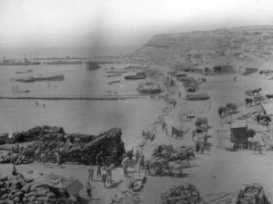 Unloading supplies at Anzac Cove, Gallipoli, Turkey