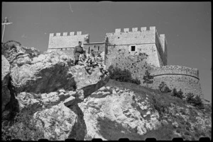 New Zealand troops on leave visit castle hill at Campobasso, Italy, during World War II - Photograph taken by George Bull