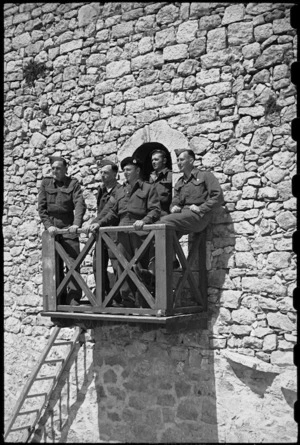 New Zealand troops on leave shown in doorway of castle at Campobasso, Italy, during World War II - Photograph taken by George Bull