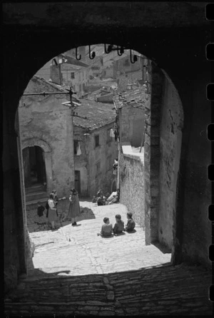 Impression of steep and narrow streets of old Campobasso, Italy, during World War II - Photograph taken by George Bull