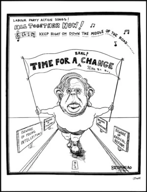 Bromhead, Peter, 1933- :Time for a real? change. NZ Truth, undated.