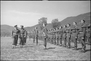General Freyberg during inspection of 5 NZ Infantry Brigade in the Volturno Valley, Italy, World War II - Photograph taken by George Kaye
