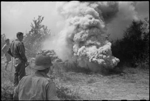 Smoke screen being laid in Cassino as Allied attack proceeds, Italy, World War II - Photograph taken by George Kaye