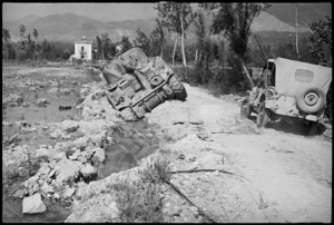 Abandoned Sherman tank on outskirts of Cassino, Italy, World War II - Photograph taken by George Kaye