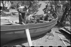Boat building at 1 NZ Convalescent Depot in Santo Spirito, Italy, World War II - Photograph taken by George Bull