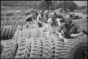 Tyres for NZ vehicles near forward areas of the Cassino Front, Italy, World War II - Photograph taken by George Kaye