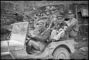 Brigadier Cyril Weir with group of his officers at NZ Divisional Artillery HQ in Volturno Valley area, Italy, World War II - Photograph taken by George Kaye