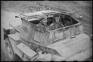 Brigadier Cyril Weir in his dingo about to visit NZ gun positions in Volturno Valley area, Italy, World War II - Photograph taken by George Kaye