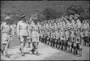 General Freyberg inspecting the 4 NZ Armoured Brigade at ceremonial parade in the Volturno Valley, Italy, World War II - Photograph taken by George Kaye