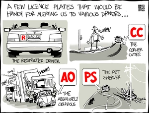 Smith, Hayden James, 1976- :A few licence plates that would be handy for alerting us to various drivers...30 May 2012