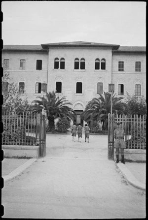 Gates and entrance to 1 NZ General Hospital, Molfetta, Italy, World War II - Photograph taken by George Bull