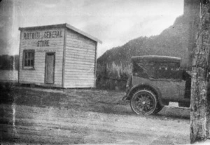 Rotoiti General Store and car - Photographer unidentified
