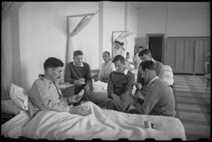 Patients playing cards in a ward at 1 New Zealand General Hospital, Molfetta, Italy, World War II - Photograph taken by George Bull
