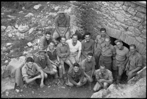 Group of machine gunners at company headquarters in the Cassino area, Italy, World War II - Photograph taken by George Kaye