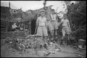 New Zealanders outside a NZ Artillery command post in the Cassino area, Italy, World War II - Photograph taken by George Kaye