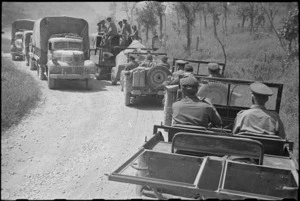 Prime Minister Peter Fraser's party in 2 NZ Division traffic moving forward to Atina, Italy, World War II - Photograph taken by George Bull