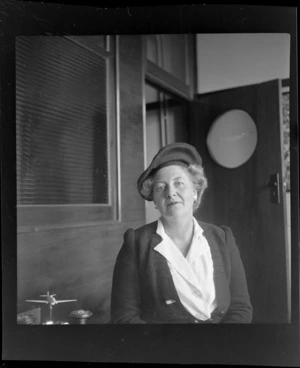 Portrait of Mrs S Julius, ex Senior Officer of the Women's Auxiliary Air Force (WAAF), Whites Aviation Office, Auckland