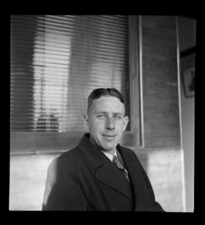 Portrait of John Neave, D H [De Havilland?] Test Pilot, Whites Aviation Office, Auckland