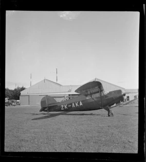View of Auckland Aero Club's Rearwin Sportster monoplane ZK-AKA, Mangere Airfield, Auckland